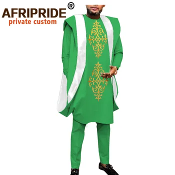 Afrikanske Tøj til Mænd Dashiki Broderi Agbada Robe Plus Size Dashiki Udstyr, Jakker, Skjorter og Bukser, 3 delt Sæt A2016044 3