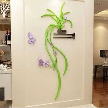 Akryl DIY 3D blomst wall stickers hængende orchid soveværelse veranda, stue sofa baggrund vægdekoration spejl wall sticker