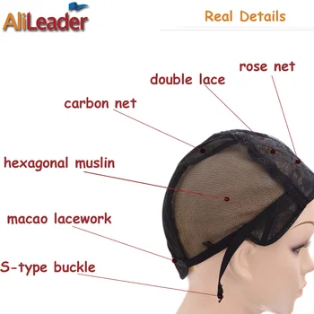 Alileader Glueless Dobbelt Garn Lace Wig Caps For Fremstilling Af Parykker Med Justerbar Rem Strækbar Elastisk Vævning Cap Large Sort