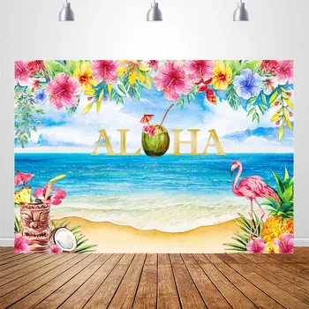 Aloha Tiki Part Baggrund Hawaii Tropical Flamingo Fotografering Baggrund Stranden Luau Fødselsdag Banner Baggrunde Photo Booth 1