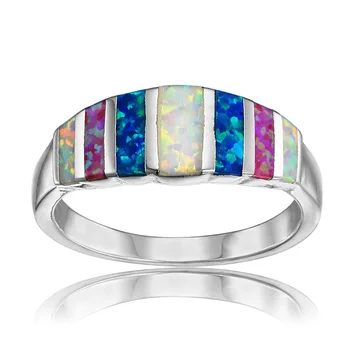 AMORUI Geometriske Rainbow Opal natursten Ringe Sølv Farve Kobber Søde piger/Romantisk Ringe Til Kvinder Finger Smykker 1