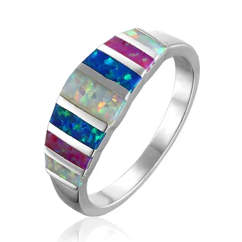 AMORUI Geometriske Rainbow Opal natursten Ringe Sølv Farve Kobber Søde piger/Romantisk Ringe Til Kvinder Finger Smykker 2