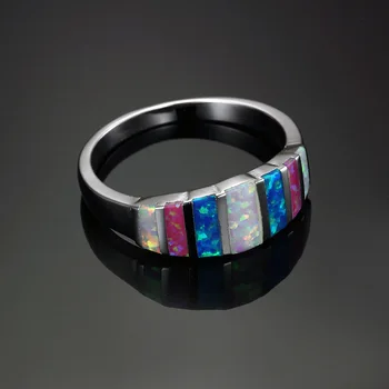 AMORUI Geometriske Rainbow Opal natursten Ringe Sølv Farve Kobber Søde piger/Romantisk Ringe Til Kvinder Finger Smykker 5