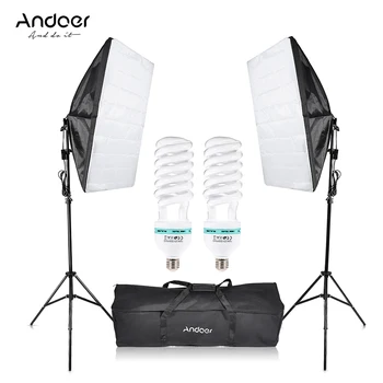 Andoer Fotografering Studio Cube Paraply Softboks Lys Belysning Telt Kit 2*135W Pære 2*Stativ Stå 2*Softbox 1*Taske 1