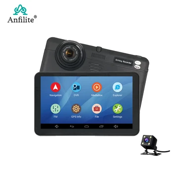 Anfilite 7 tommer Kapacitiv skærm, Android bil GPS-Navigator Quad Core 16GB bil DVR dash cam dual-kameraer 1080P registrere gratis kort 0