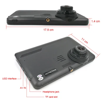 Anfilite 7 tommer Kapacitiv skærm, Android bil GPS-Navigator Quad Core 16GB bil DVR dash cam dual-kameraer 1080P registrere gratis kort 1