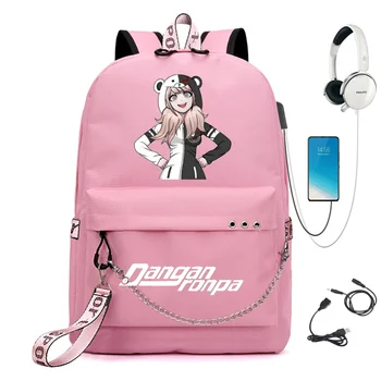 Anime Danganronpa: Trigger Happy Kæde Rygsæk Til Kvinder USB Charge Lærred Studerende Rygsæk Til Teenagere, Drenge, Piger i Skole Taske 1