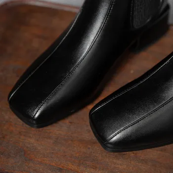 Ankel støvler kvinder 2020 nye ankomst PU læder firkantet tå black lave hæle støvler kvinde, efterår og vinter sko plus size 34-43