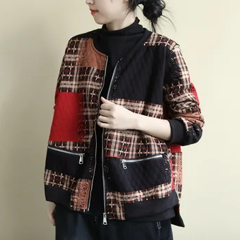 Antal LuLu Nye 2020-Kinesisk Fashion Style Tøj Kvinder Vintage Jakker Varm Plaid Trykt Jakker Kausale Løs Streetwear Plus Størrelse