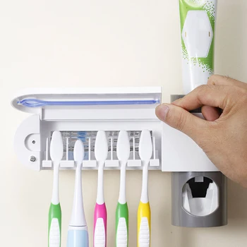 Antibacteria UV tandbørsteholder Automatisk Tandpasta Dispenser Sterilisere Hjem Renere Sterilisere Badeværelse Tilbehør Sæt 0