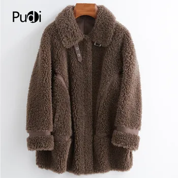 Aorice kvinder vinteren ægte uld pels jakke kvindelige pige fåreklipning frakker dame, Lang jakke over størrelsen parkacoats CT025 4