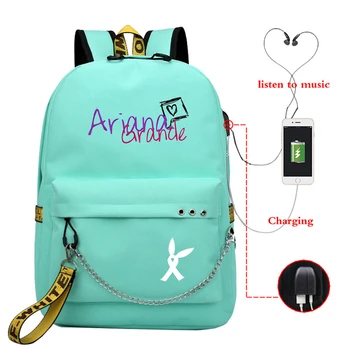 Ariana Grande Trykt Casual skoletasker Piger USB-Opladning Rygsæk til Teenagere Dagligt Laptop Taske College Studerende Sjove indstillinger indstillinger 25270