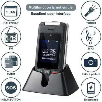 Artfone C10 Flip Store Knap Mobiltelefon,Senior Mobiltelefon med Oplader og Stor Skærm for Ældre(2G) 4