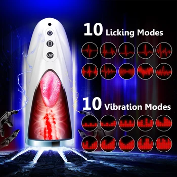 Automatisk Mandlige Masturbator Cup Realistisk Spidsen af Tungen og Munden, Vagina Pocket Pussy Blowjobs Stroker ' Vibrerende Oral Sex Toy 4