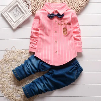 Baby Boy Tøj 2018 koreanske Fritids-Stribet Langærmet Shirts, Toppe + Jeans 2STK Spædbarn Tøj Børn Bebes Jogging Dragter