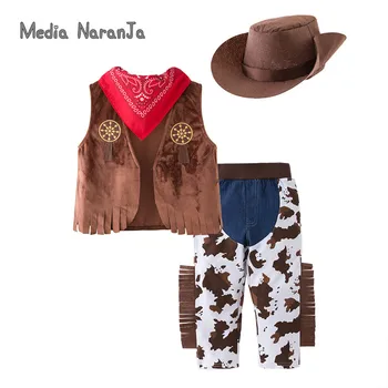 Baby drenge pige unsiex cowboy kostume børn ydeevne ferie begivenhed tøj, hat+tørklæde+vest +bukser 3