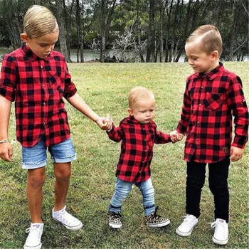 Baby Kids Drenge Piger Langærmet Ternet Skjorte Kontrol Toppe Bluse Tøj Tøj 1