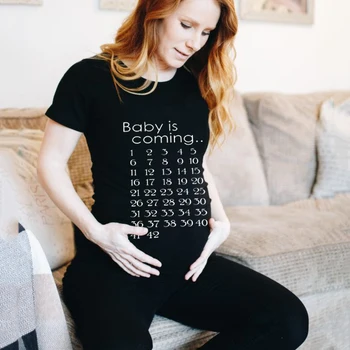 Baby Kommer Udskrive Kvinder Barsel Tøj Gravid Tshirt Sjove Top Graviditet Annoument Shirts Barsel Tee Ropa Embarazada 4277