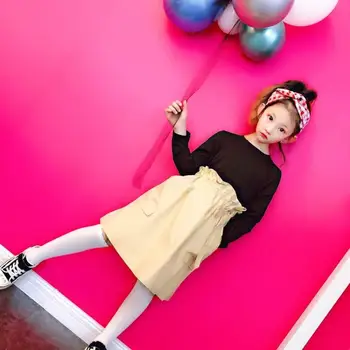 Baby Pige koreanske langærmet Kjole 2020 Nye børnetøj Splejsning T-shirt Kjole børnetøj Store Børn Casual Kjole O-hals 5