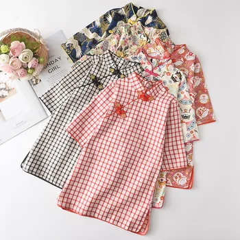 Baby Piger Dress Cheongsam Retro Hanfu Kinesisk Stil Pige Tøj Sommeren 2020 Helt Ny Bomuld Søde Elegant Kjole 3
