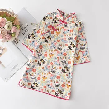 Baby Piger Dress Cheongsam Retro Hanfu Kinesisk Stil Pige Tøj Sommeren 2020 Helt Ny Bomuld Søde Elegant Kjole 4