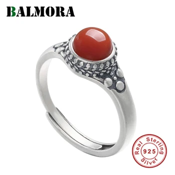 BALMORA Ægte 925 Sterling Sølv Syd Rød Karneol Resizable Ringe Til Kvinder, Gave, Mode, Retro Smykker Anillos 0