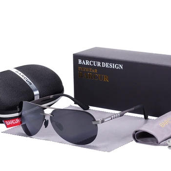 BARCUR Aluminium, Magnesium Solbriller Mænd Pilot solbriller Kørsel Brillerne, Oculos De Sol 0