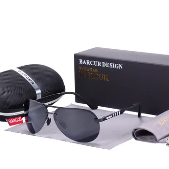 BARCUR Aluminium, Magnesium Solbriller Mænd Pilot solbriller Kørsel Brillerne, Oculos De Sol 5