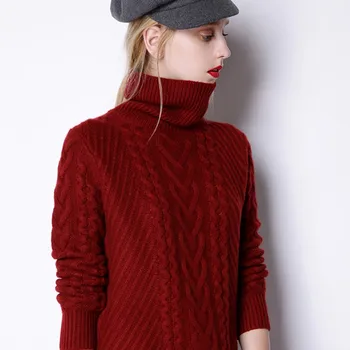 BARESKIY Cashmere sweater kvinder ' s nye high-hals cashmere sweater, lange uld strik bunden shirt løs solid farve vilde sweater 1