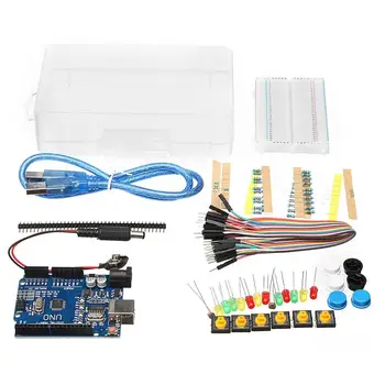 Basic Starter Kit til Arduino UNO R3 Mini Breadboard LED Jumper Ledning Knap Med Box 2927