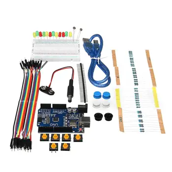 Basic Starter Kit til Arduino UNO R3 Mini Breadboard LED Jumper Ledning Knap Med Box 2
