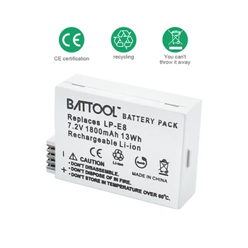 Battool LP-E8 LP-E8 1800mAh Batterier, LCD-Dobbelt Oplader Pack til Canon Rebel T2i T3i T4i T5i Kiss X4 X5 EOS 550D 600D 650D 700D 3