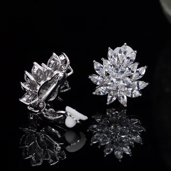 BeaQueen Dejlige Cubic Zircon Crystal Kvinders Mode Blomst Uden Hul Øre Smykker Japansk Klip Øreringe Uden Piercing E187 7482