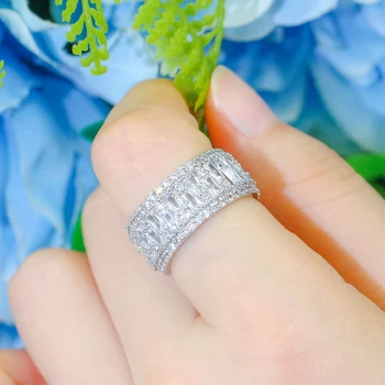 BeaQueen Luksuriøse AAA Cubic Zirconia Stor Bred Brude Ringe Kvinder Bryllup Bands Engagement Finger Smykker til Fest R048 2