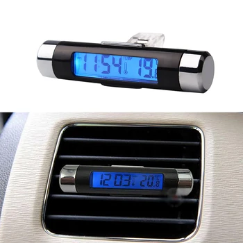 Bil Digital Ur og Termometer Clip On Air Vent Outlet LCD-Skærmen Blå Baggrundslys Auto Ornament Tilbehør 1