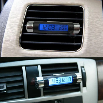 Bil Digital Ur og Termometer Clip On Air Vent Outlet LCD-Skærmen Blå Baggrundslys Auto Ornament Tilbehør 4