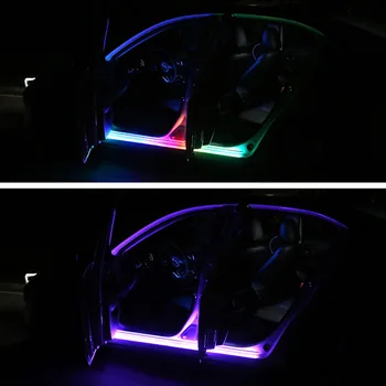 Bil RGB Led lysbånd Led-Lampe Dør Advarsel Flash Lampe 12v Auto Fjernbetjening Strip RGB Farverige Dekorative Lys Atmosfære 2