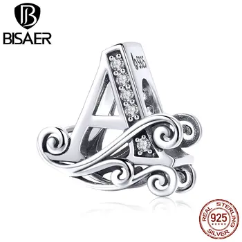BISAER charms armbånd sølv 925 oprindelige Zircon Et Alfabet perler til smykkefremstilling Gave til Kvinder HVC030-EN 4