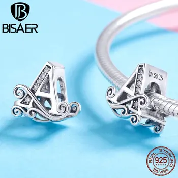 BISAER charms armbånd sølv 925 oprindelige Zircon Et Alfabet perler til smykkefremstilling Gave til Kvinder HVC030-EN 5