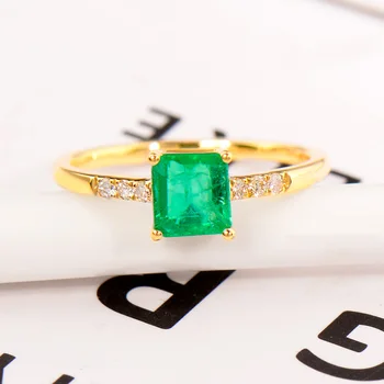 BK 18k Ægte Guld 585 Ringe Naturlige Emerald 1.61 g Gul Guld-Pladsen Jubilæum Bryllup Part Luksus Fine Smykker Til Kvinder 0