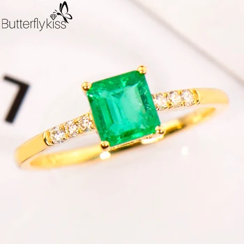 BK 18k Ægte Guld 585 Ringe Naturlige Emerald 1.61 g Gul Guld-Pladsen Jubilæum Bryllup Part Luksus Fine Smykker Til Kvinder 2