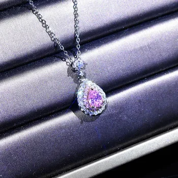 BLACK ANGEL 925 Sølv Dråbe Vand pæreformede Luksus Citrin Pink Crystal dame Halskæde Mode Smykker Julegave 5