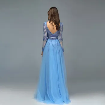 Blå Dubai Luksus V Hals Sequined Sparkle Aften Kjoler Med Lange Ærmer Perlebesat Aften Kjoler Serene Hill Plus Størrelse 0