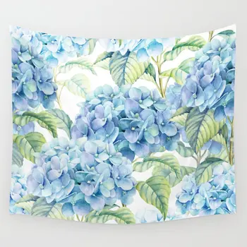 Blå Hortensia-Tapetet Blomst Væg Hængende Værelse Tæppe Sengetæppe Strand Mat Gobeliner Art Home Tilbehør 0