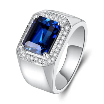 BOCAI Nye Kunstige blå korund safir mænds ring diamanter på hvidguld belagt titanium stål mænds ring justerbar størrelse 2