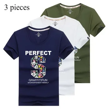 Bomuld Mænd T-Shirt Pack Af 3 Crewneck T-shirt Trykt Brev Sommeren Beathable Overdele Tøj Camiseta Masculina TX150 3