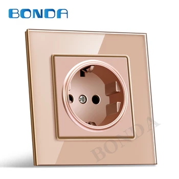 BONDA tysk standard socket hvid sort guld krystal glas / plastik panel AC 110 250V stikkontakt 16A 2100ma stikkontakt 0