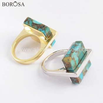 BOROSA 5PCS Design Guld Sølvfarvet Bezel-Pladsen 17mm Naturlige Turkiser Ring Smykker til Damer engros ZG0377 1