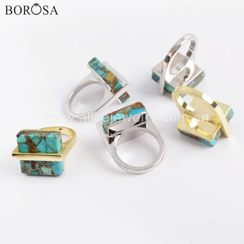BOROSA 5PCS Design Guld Sølvfarvet Bezel-Pladsen 17mm Naturlige Turkiser Ring Smykker til Damer engros ZG0377 2