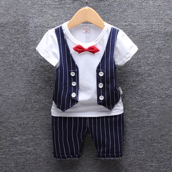 Boy Tøj med Bue Tøj Sæt Uafgjort Formelle Sommeren Toddler Dreng Party Fødselsdag kortærmet Herre Stripe Udstyr 18072